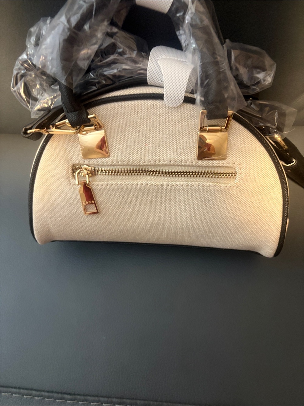 bebe Black & White Striped Dome Crossbody with Gold Hardware with accents - Picture 3 of 8